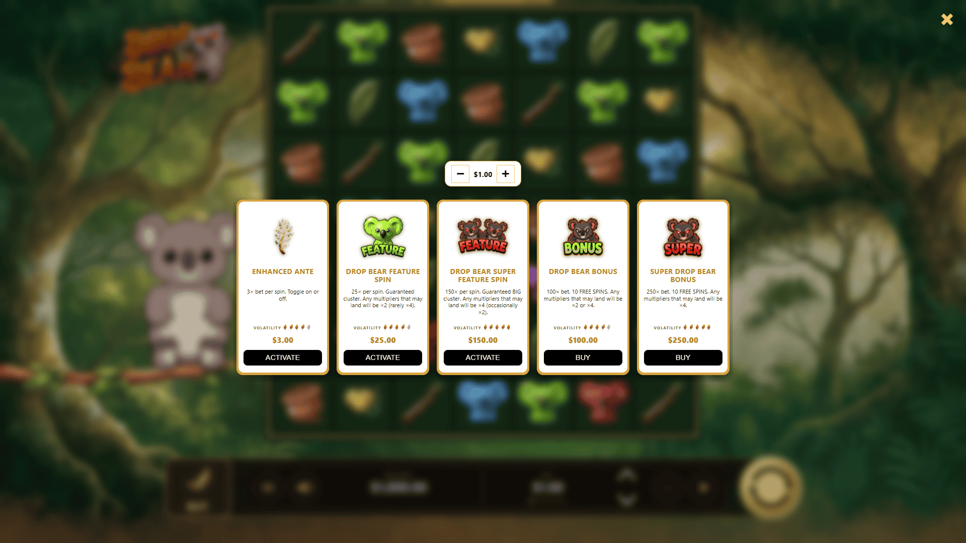 Drop Bear bonus buy menu