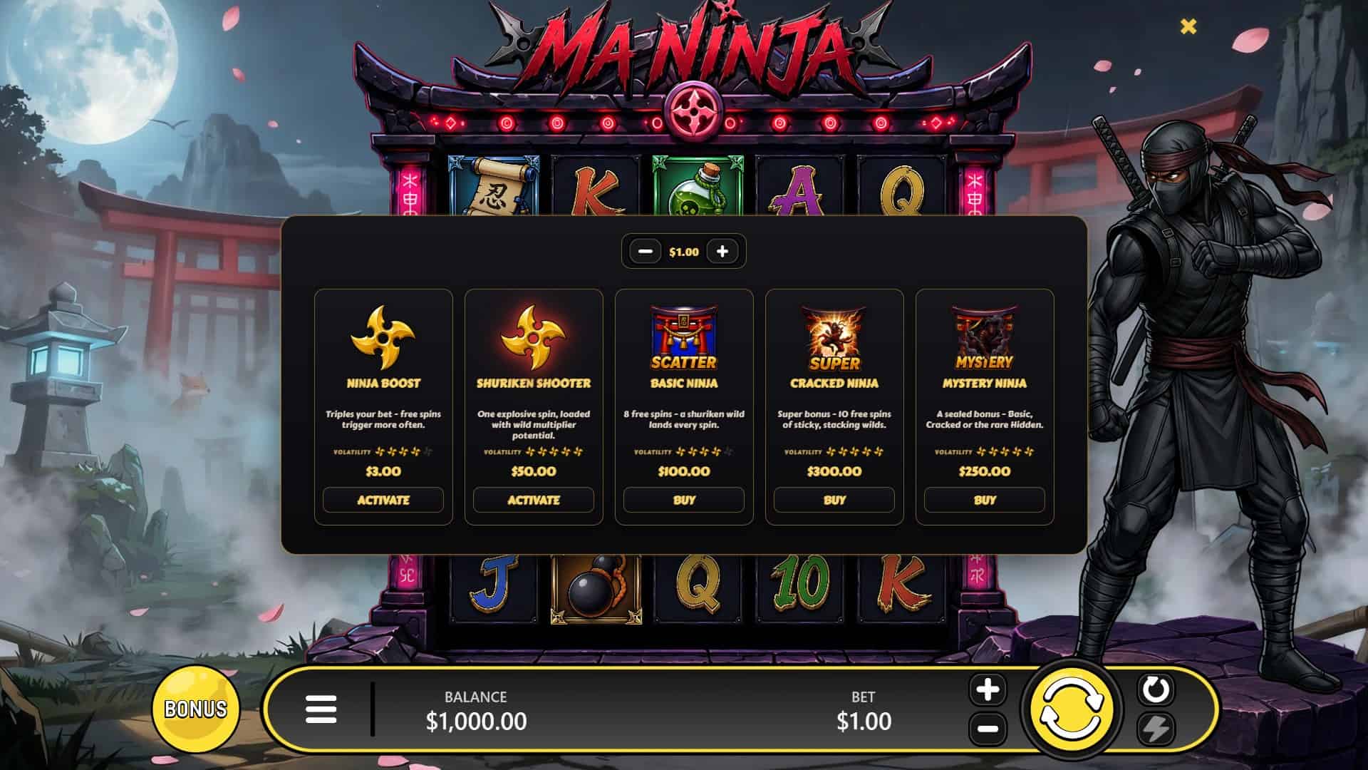 Ma Ninja bonus buy menu