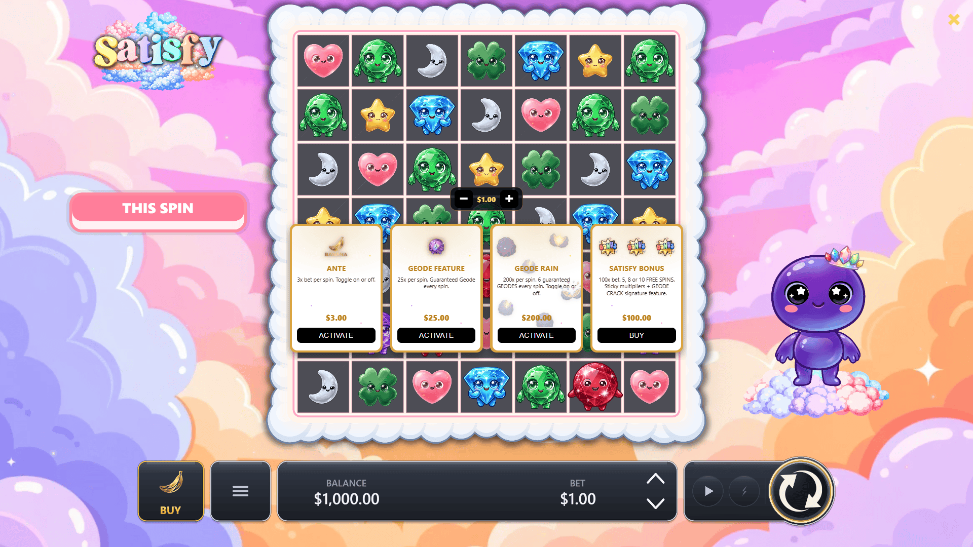 Satisfy bonus buy menu