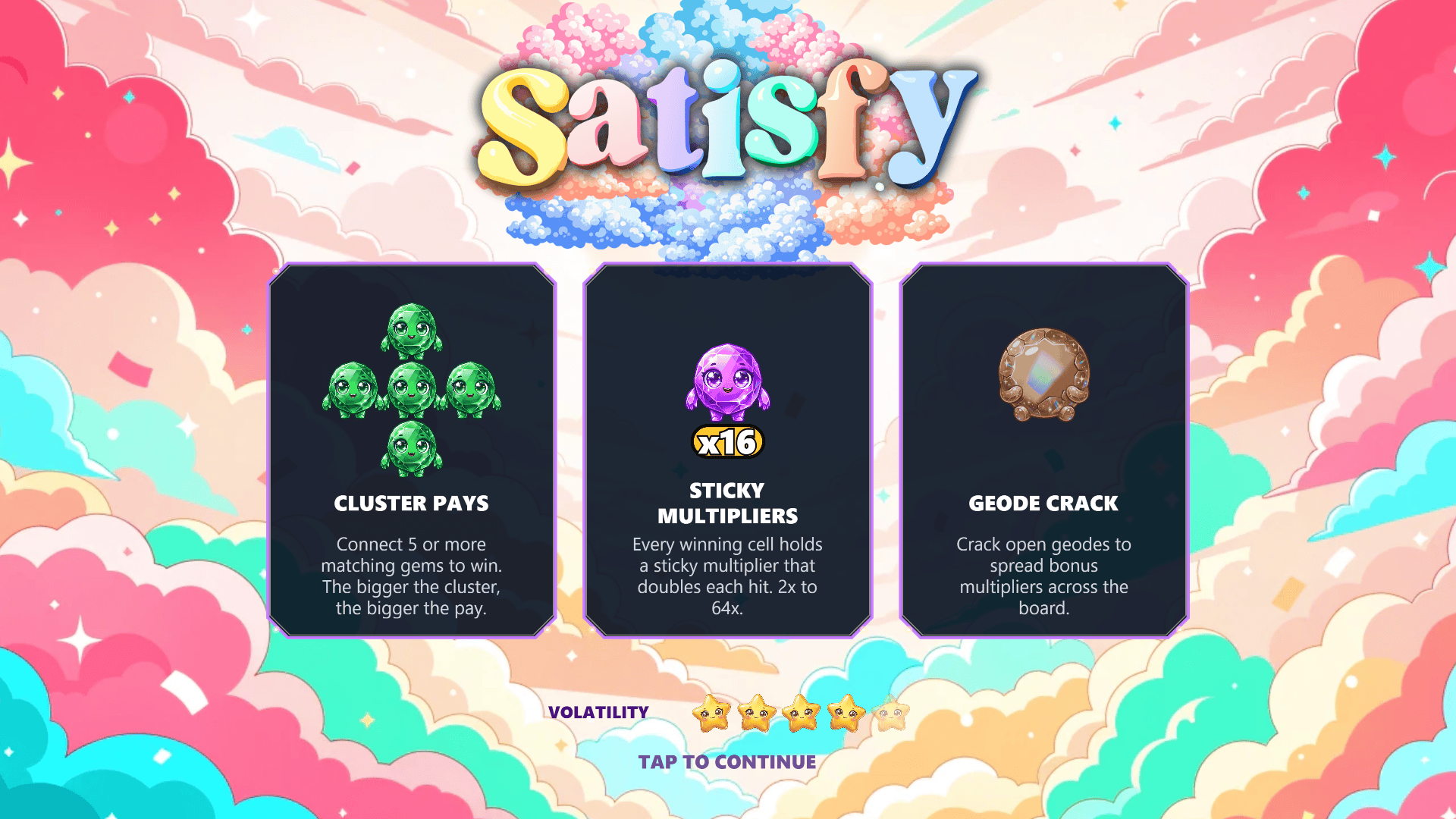 Satisfy slot intro screen