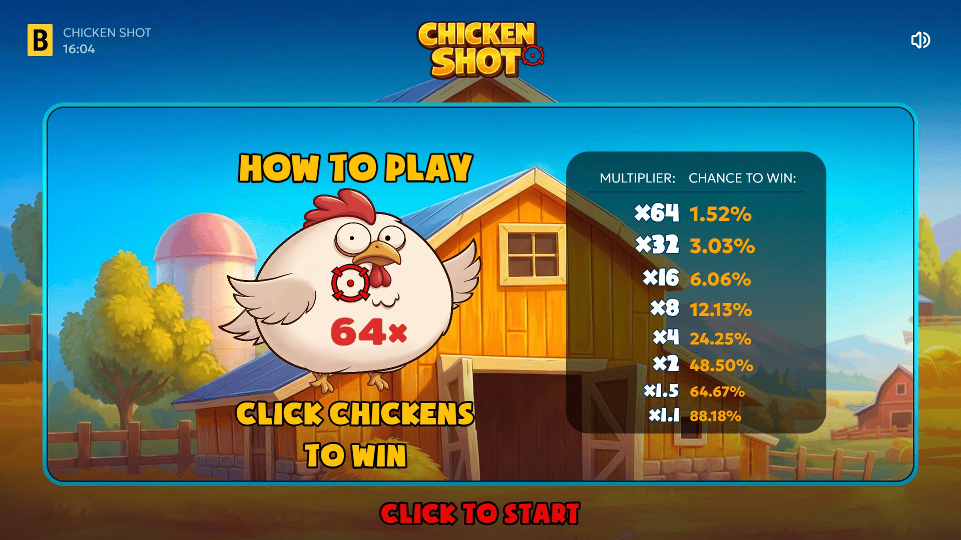 Chicken Shot slot intro screen