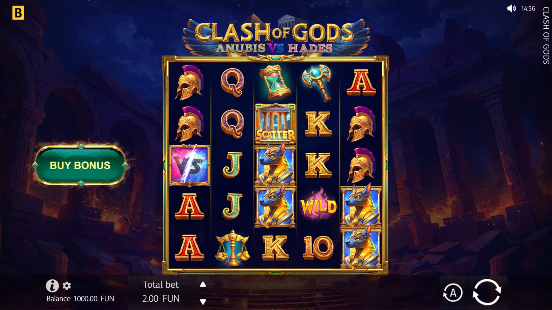 Clash of Gods: Anubis vs Hades slot gameplay reels