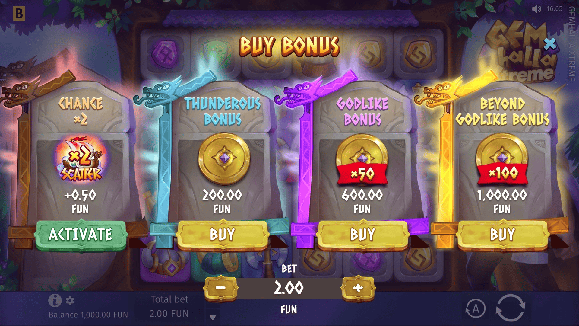 Gemhalla Xtreme bonus buy menu