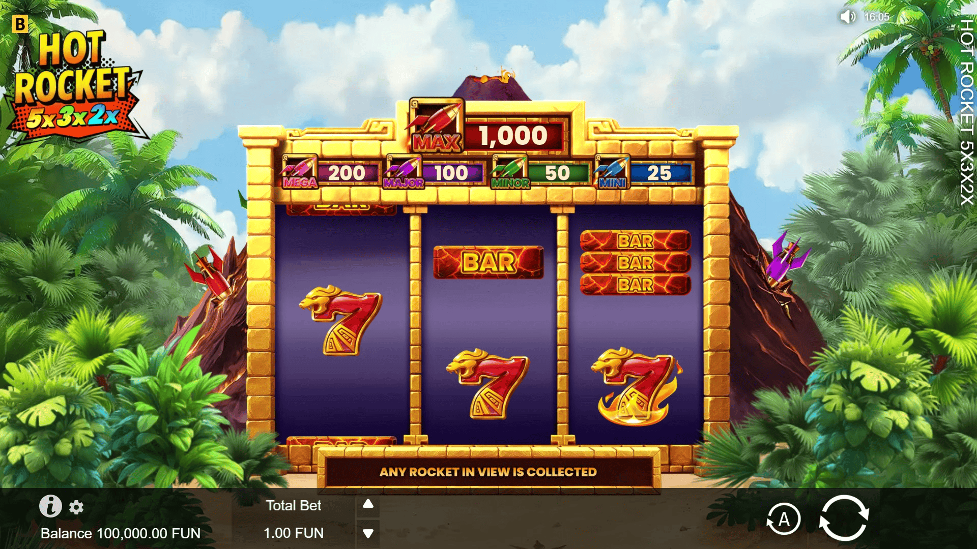 Hot Rocket 5x 3x 2x slot gameplay reels