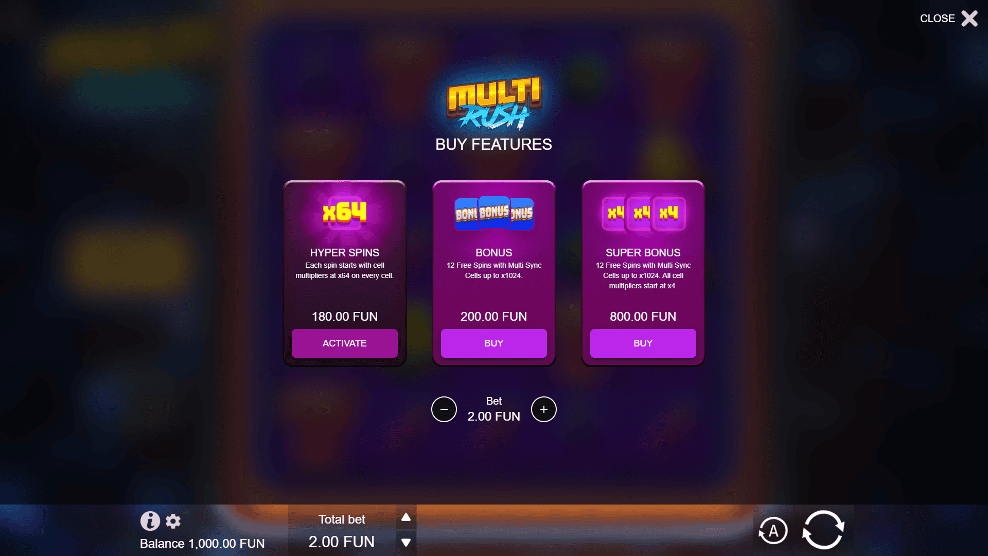 Multi Rush bonus buy menu