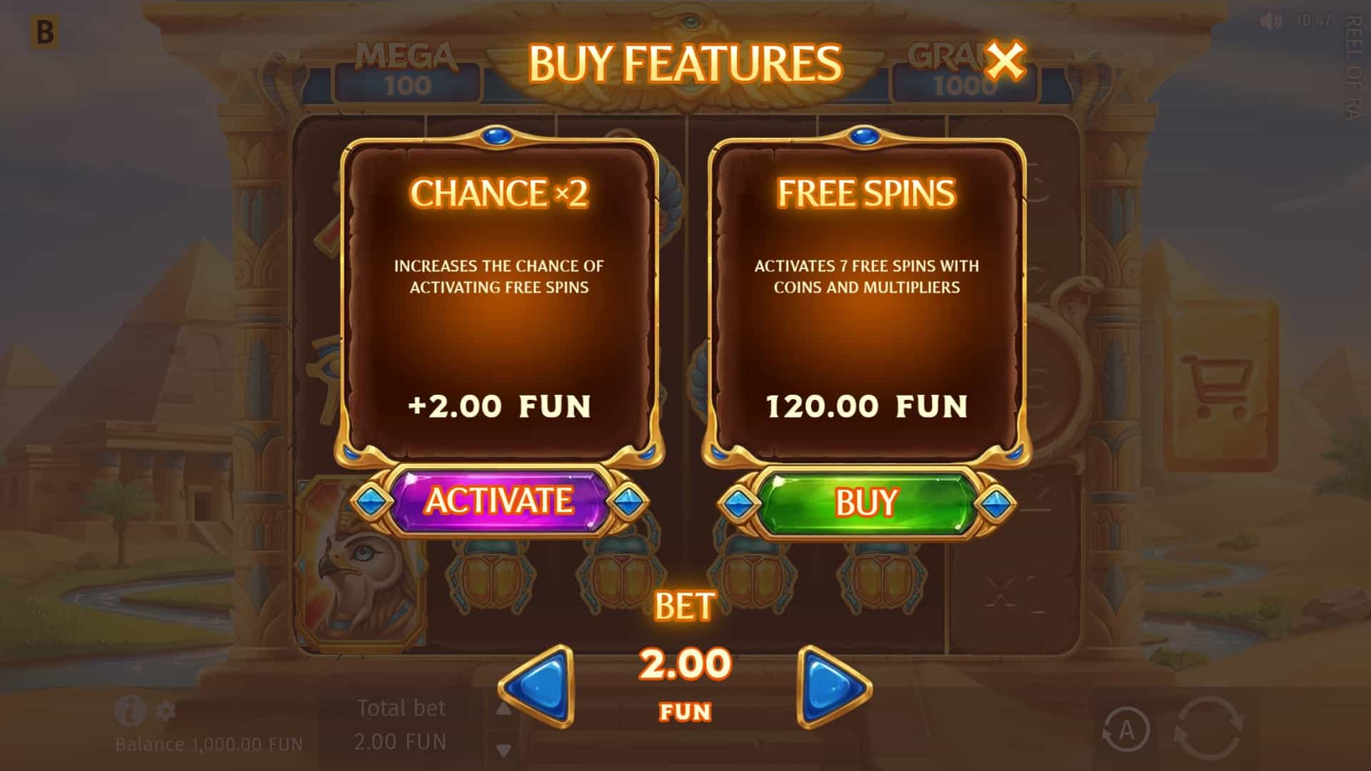 Reel of Ra bonus buy menu