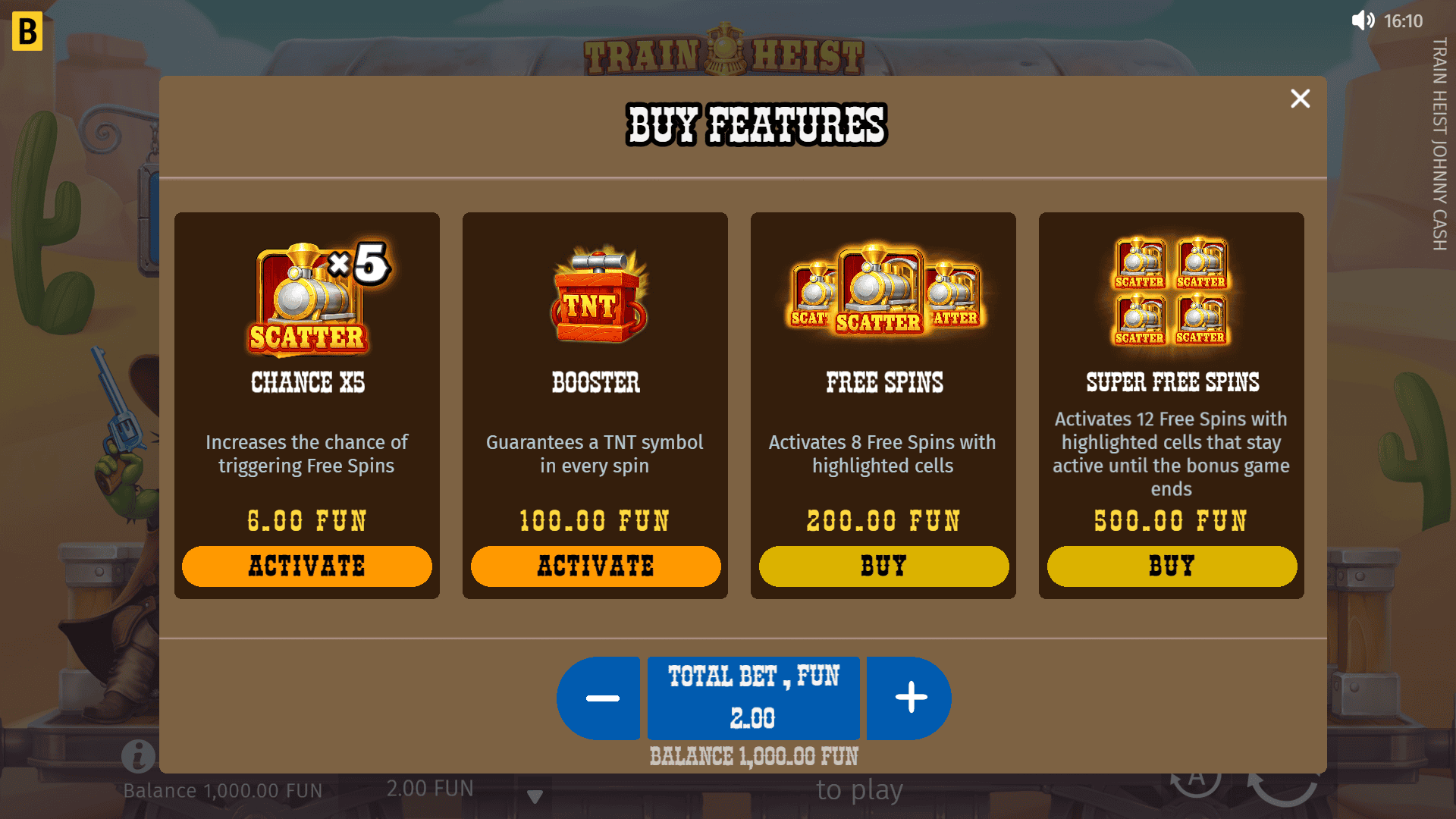 Train Heist Johnny Cash bonus buy menu
