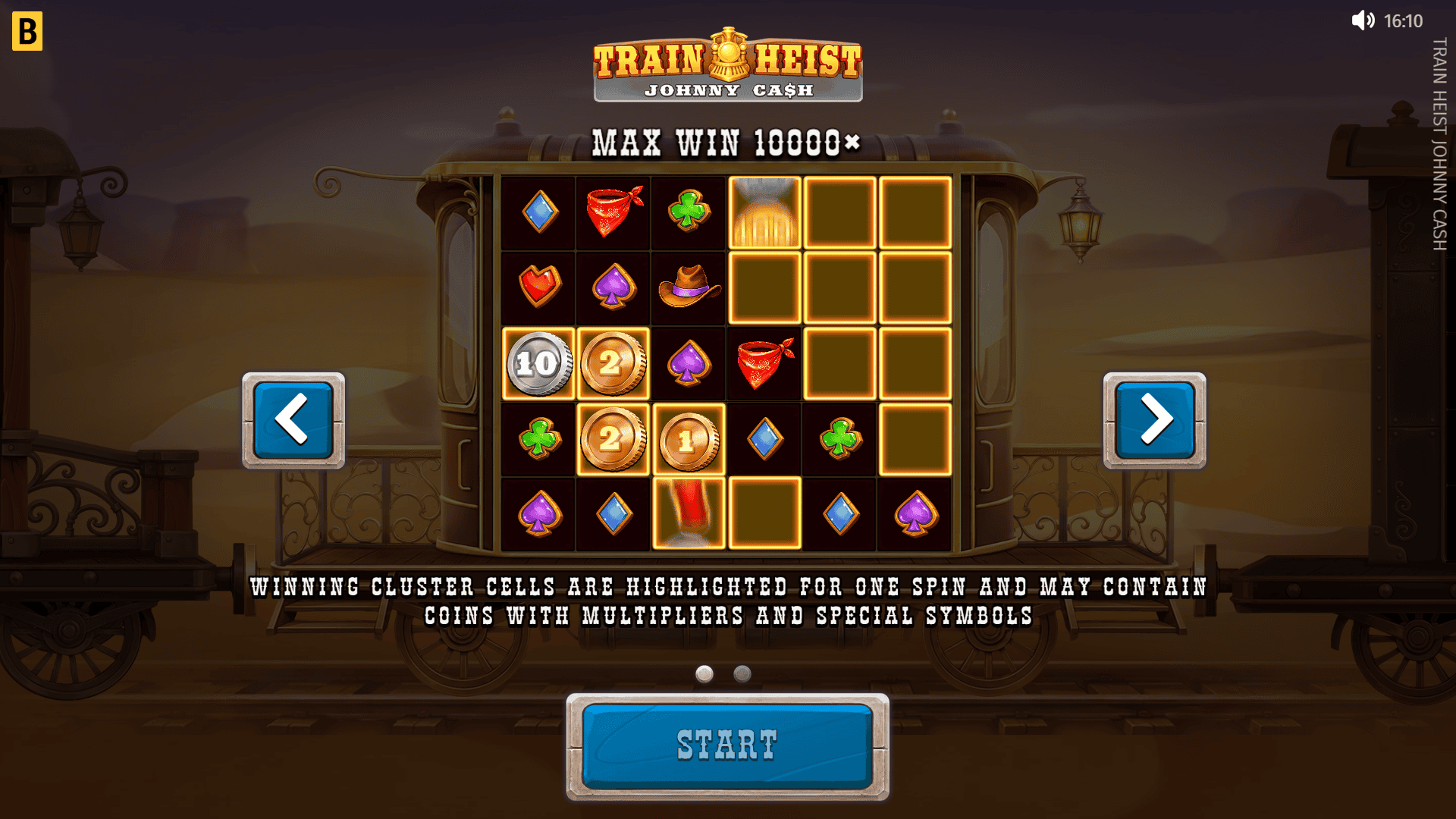 Train Heist Johnny Cash slot intro screen