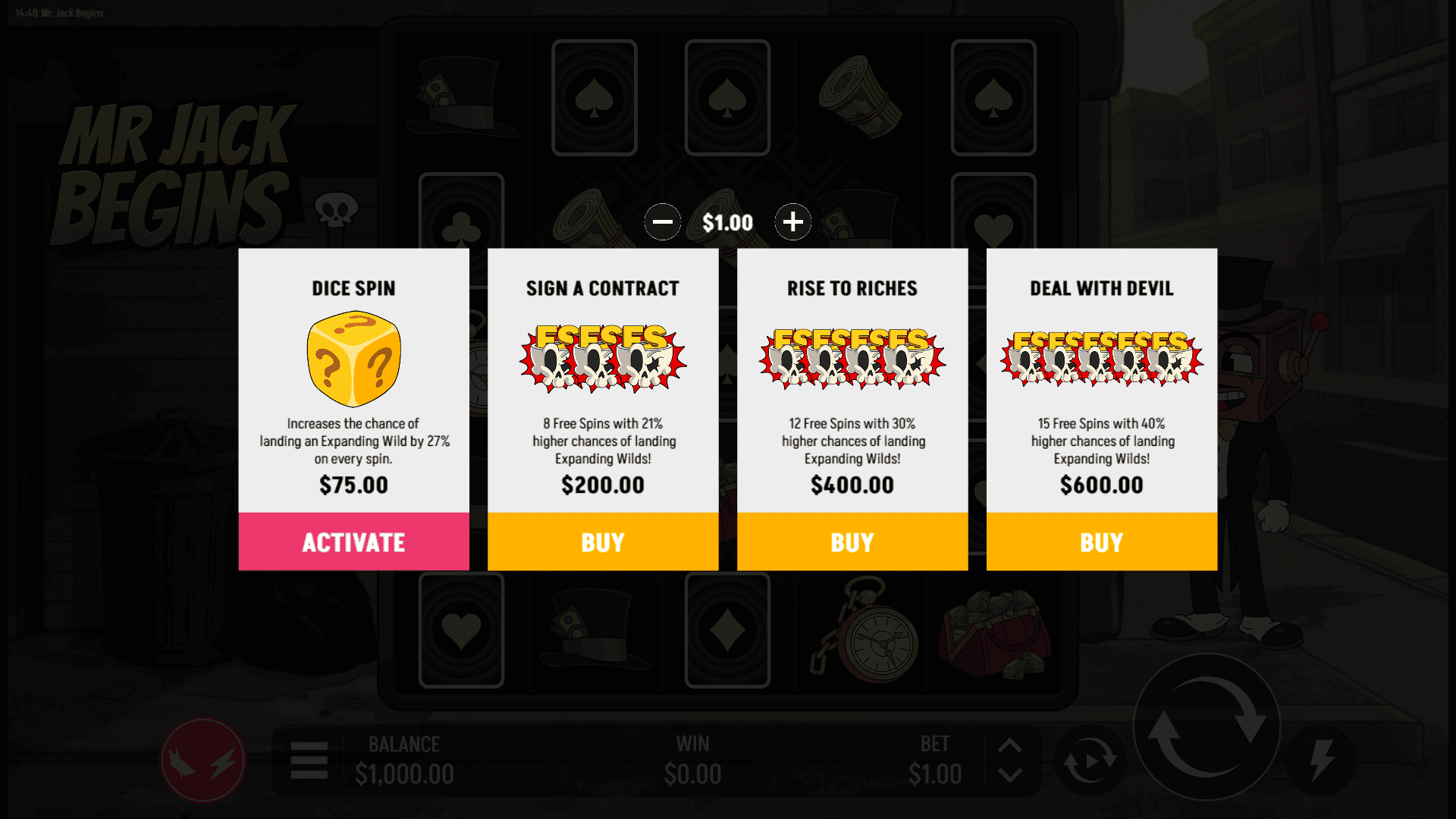 Mr Jack Begins bonus buy menu