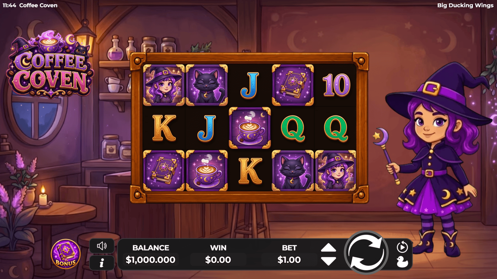 Coffee Coven slot gameplay reels