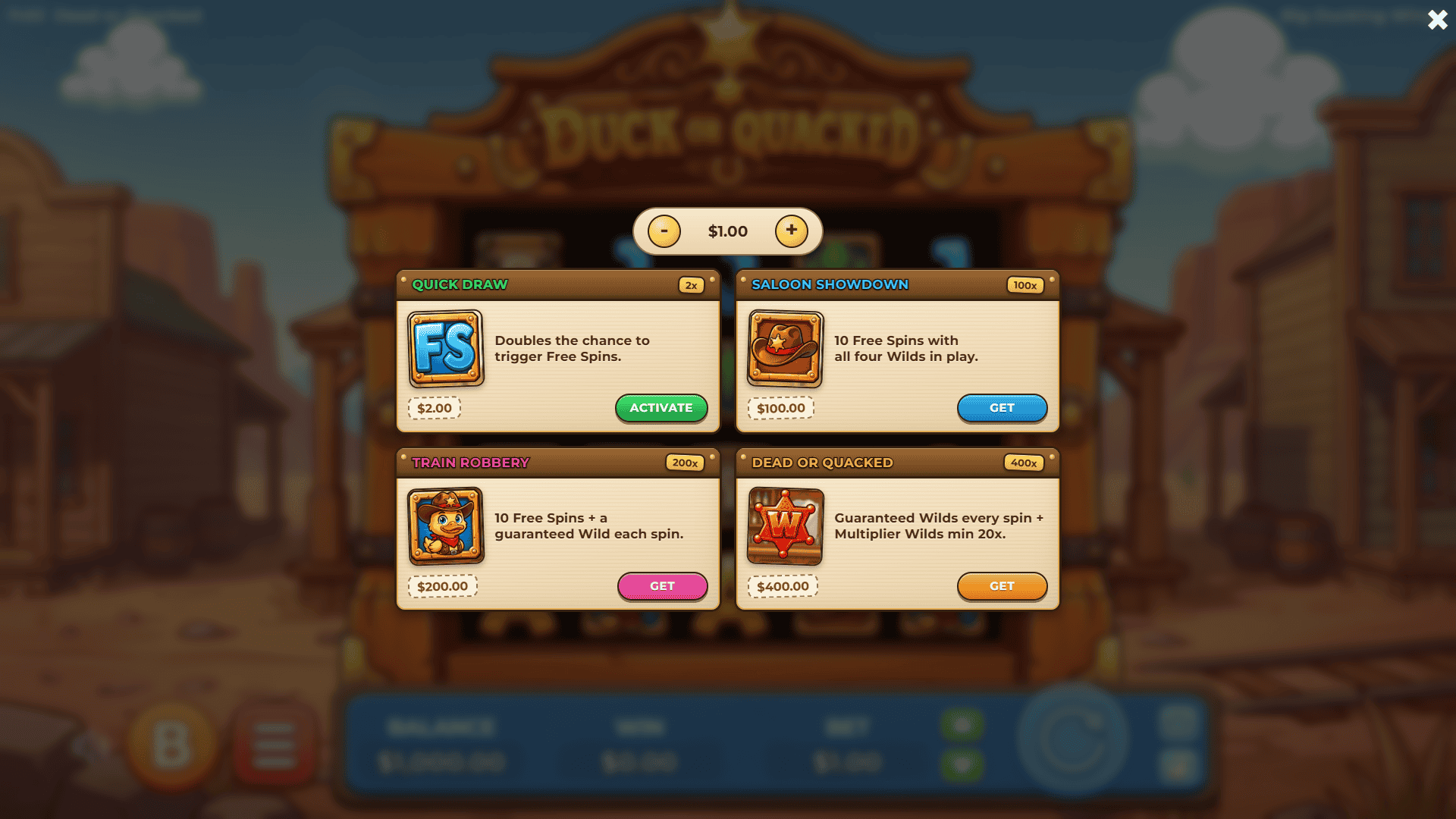 Duck or Quacked bonus buy menu