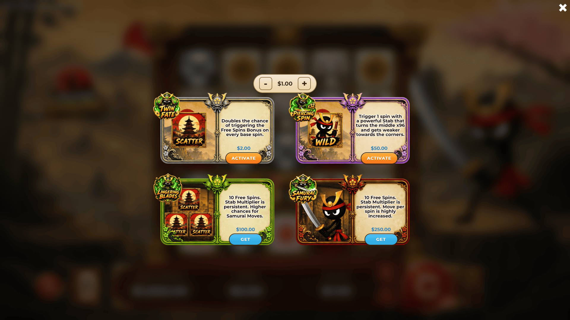 Stickman Samurai bonus buy menu