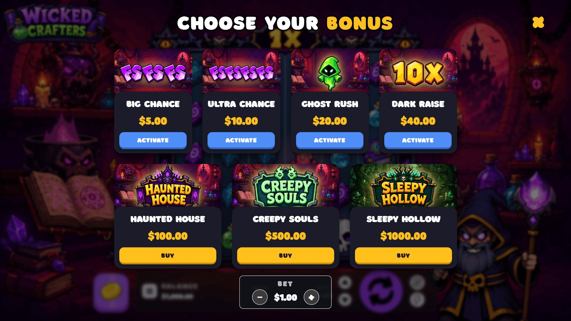 Wicked Crafters bonus buy menu