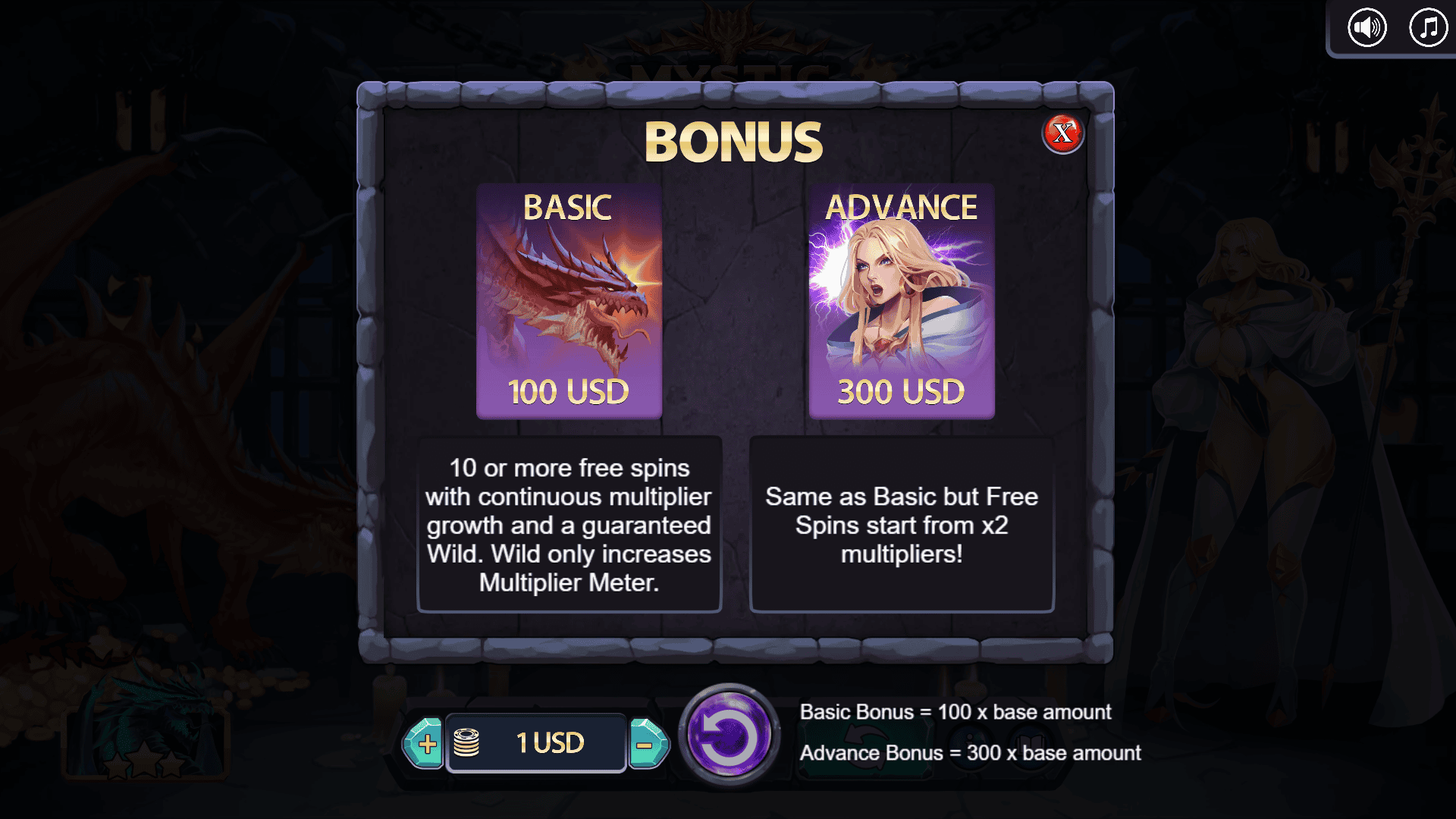 Mystic Platy bonus buy menu