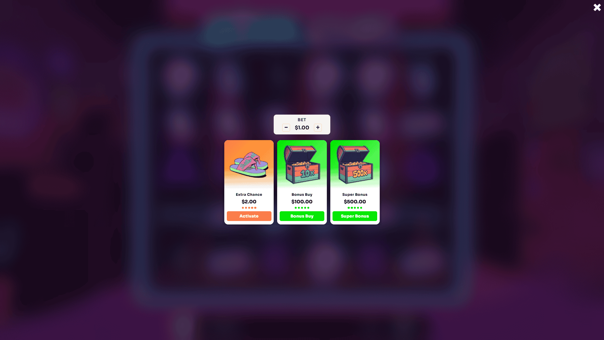 Rock Club bonus buy menu