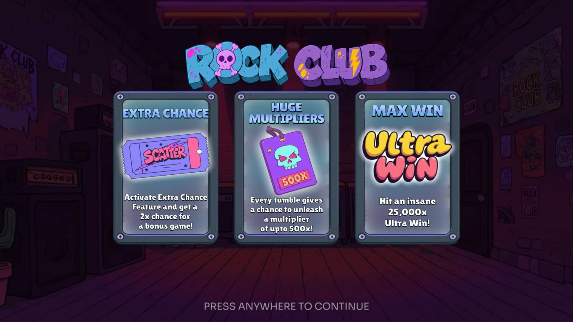 Rock Club slot intro screen
