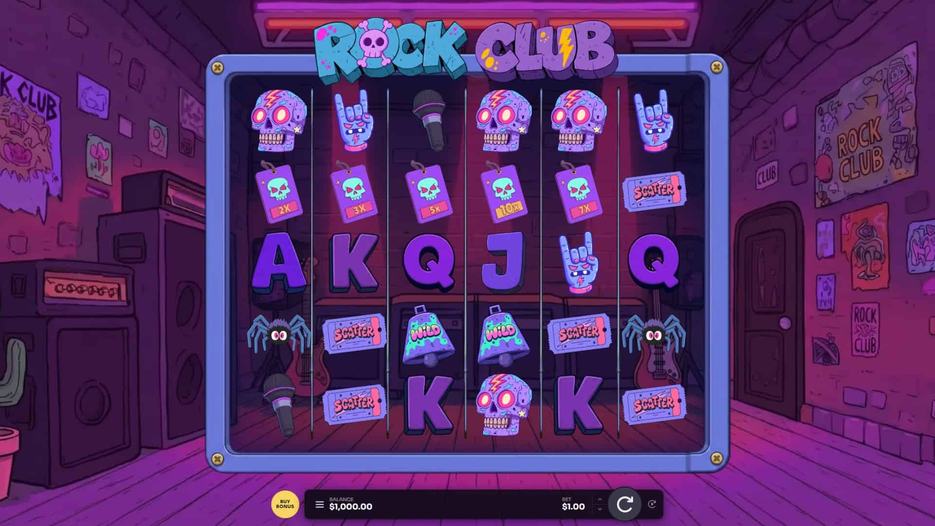 Rock Club slot gameplay reels