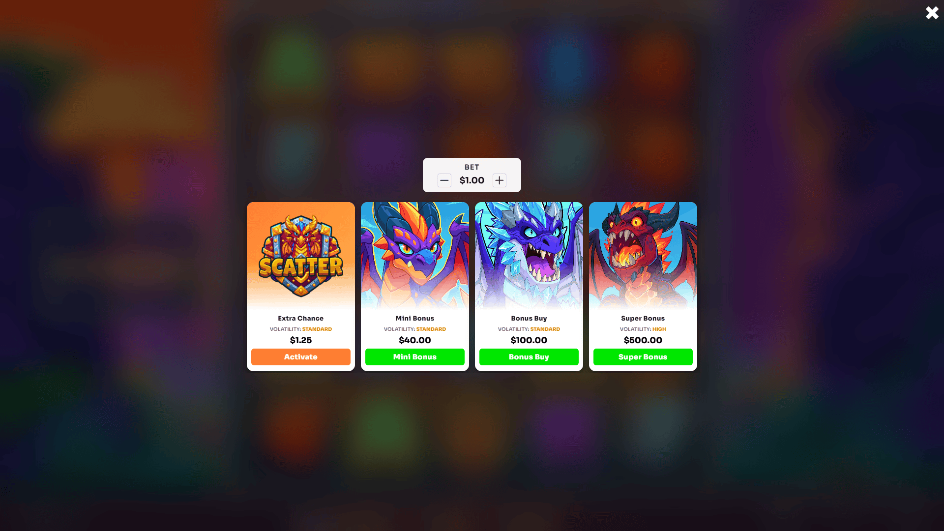Wrath of Dragons bonus buy menu