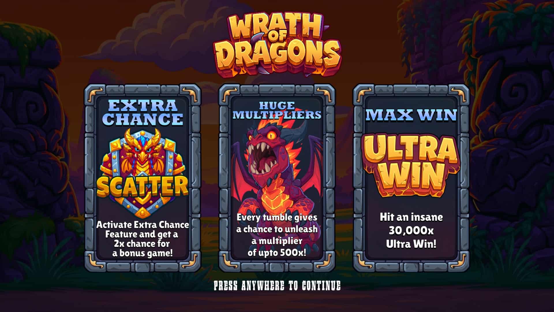 Wrath of Dragons slot intro screen