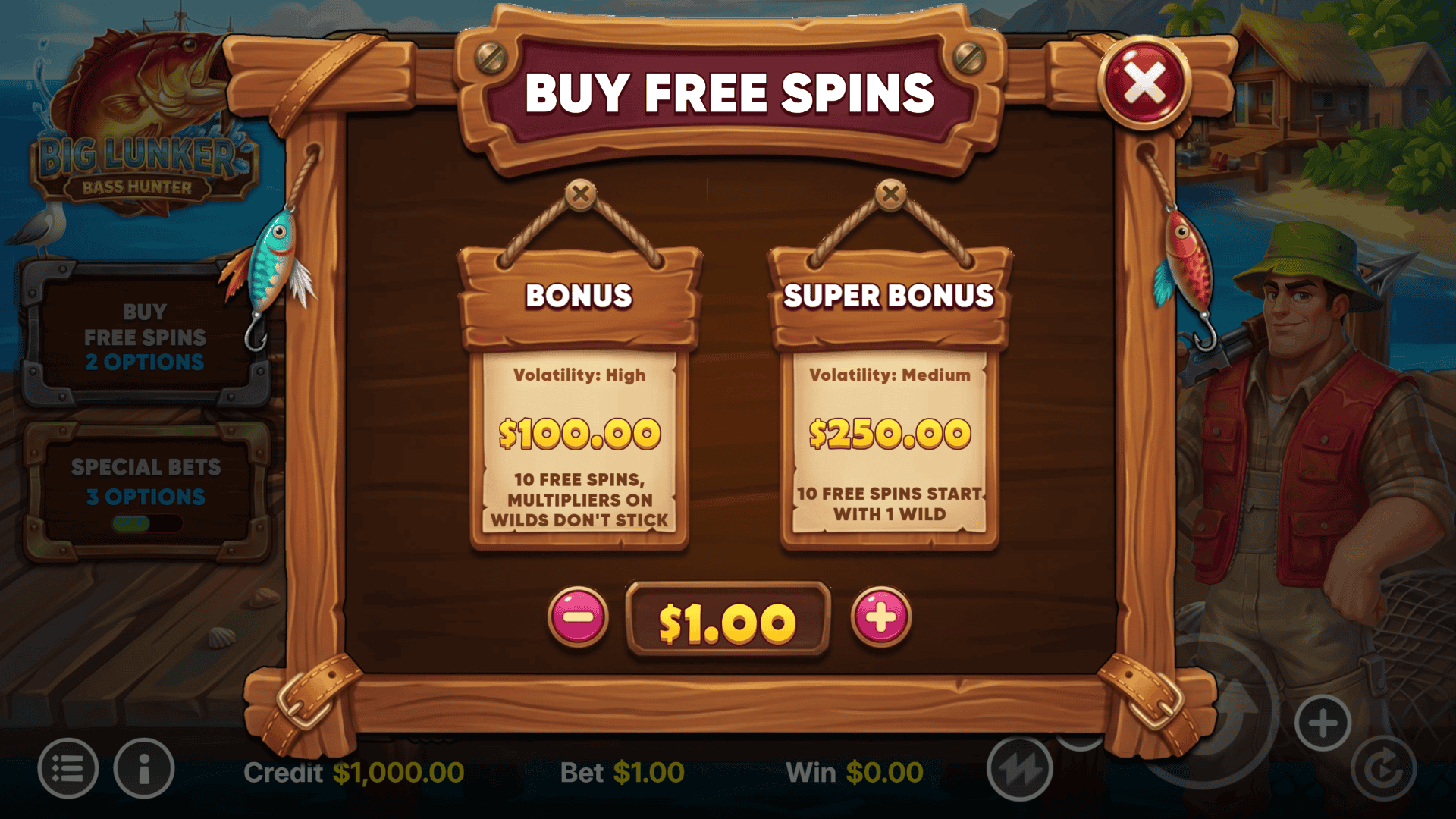Big Lunker Bass Hunter bonus buy menu