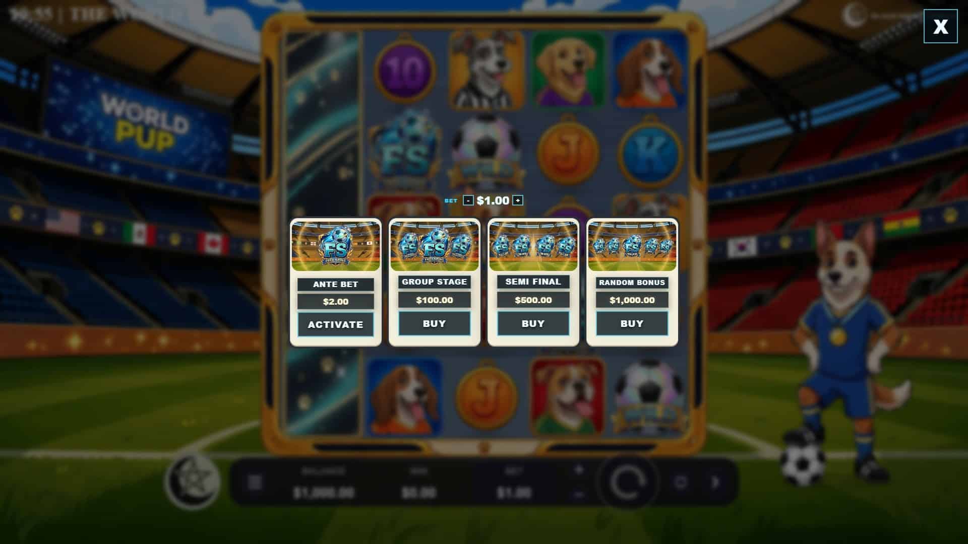 The World Pup bonus buy menu