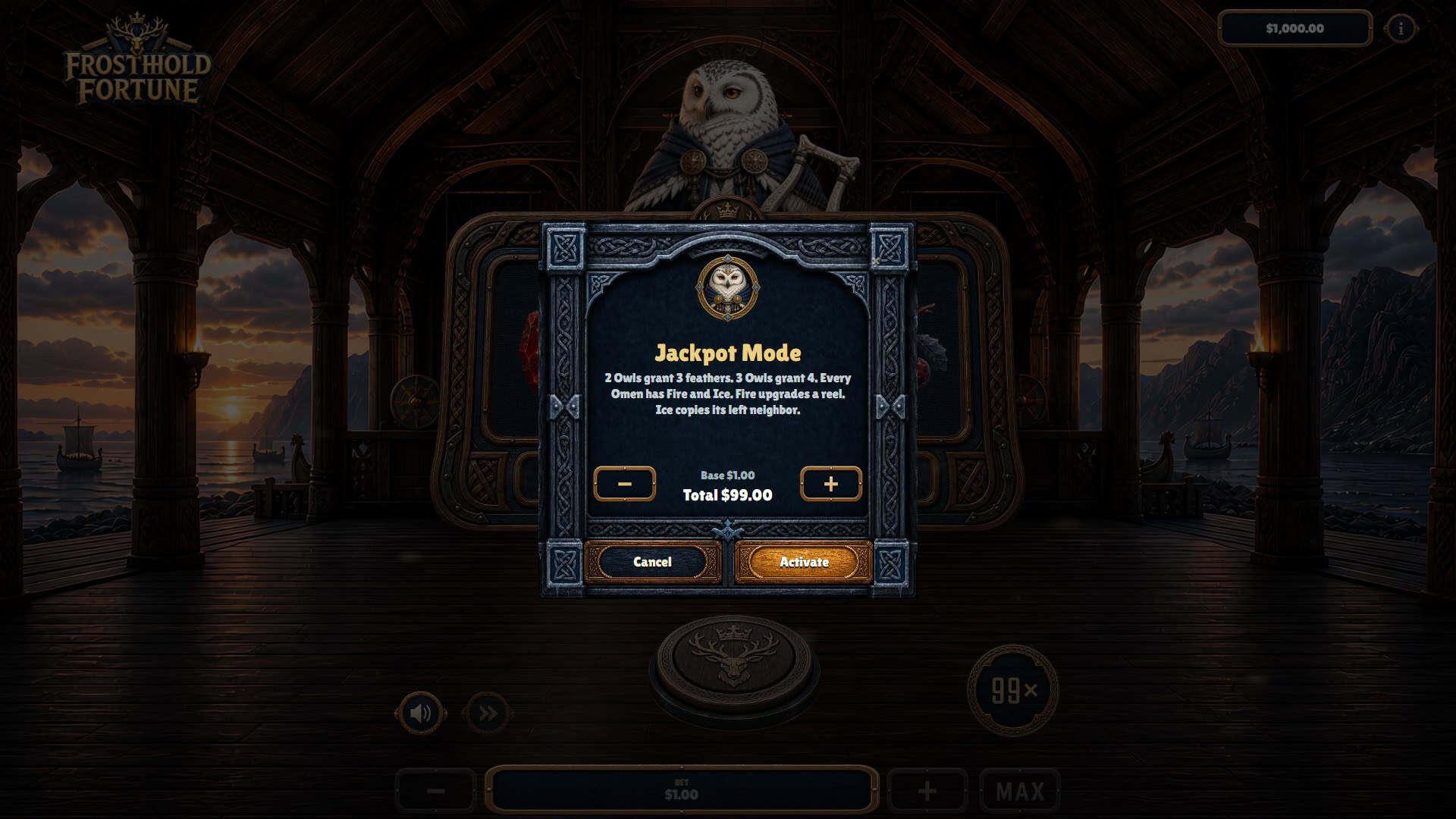Frosthold Fortune bonus buy menu