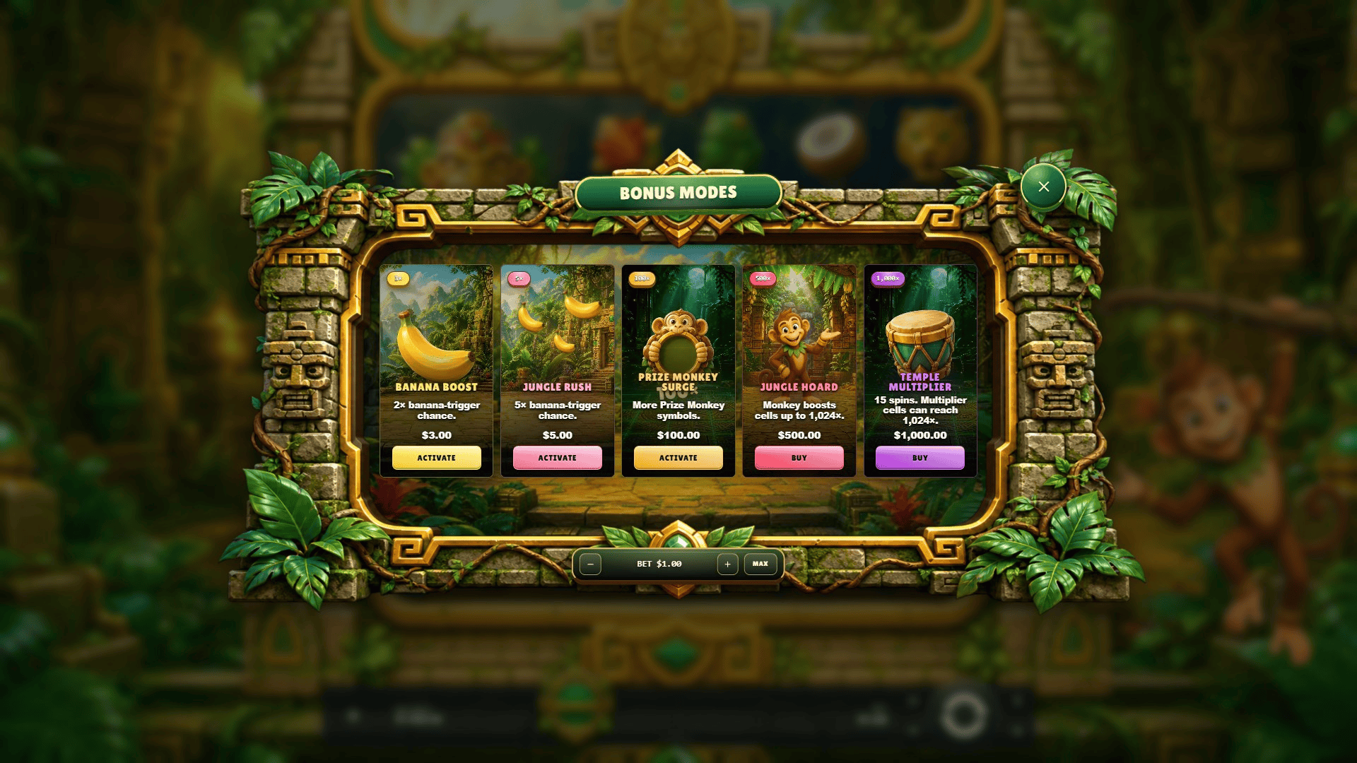 Jungle Frenzy bonus buy menu
