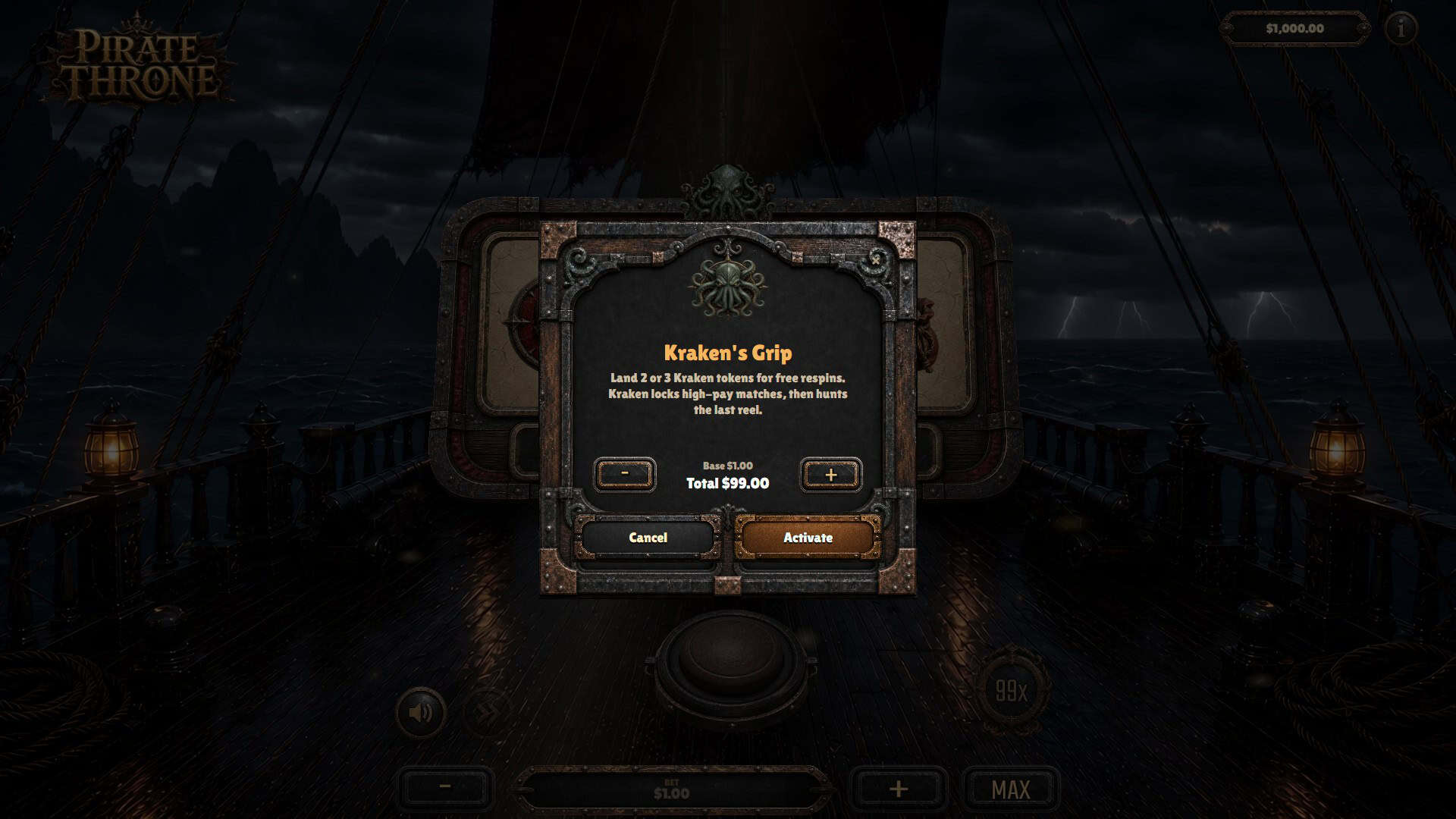Pirate Throne bonus buy menu