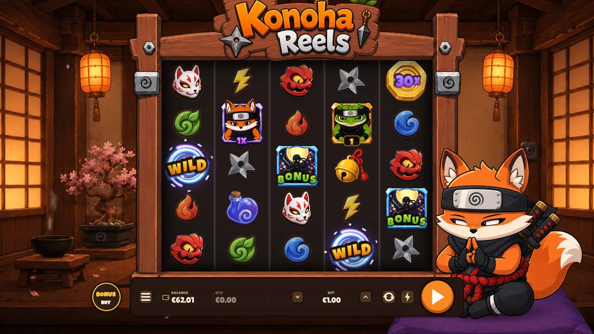 Konoha Reels slot gameplay reels