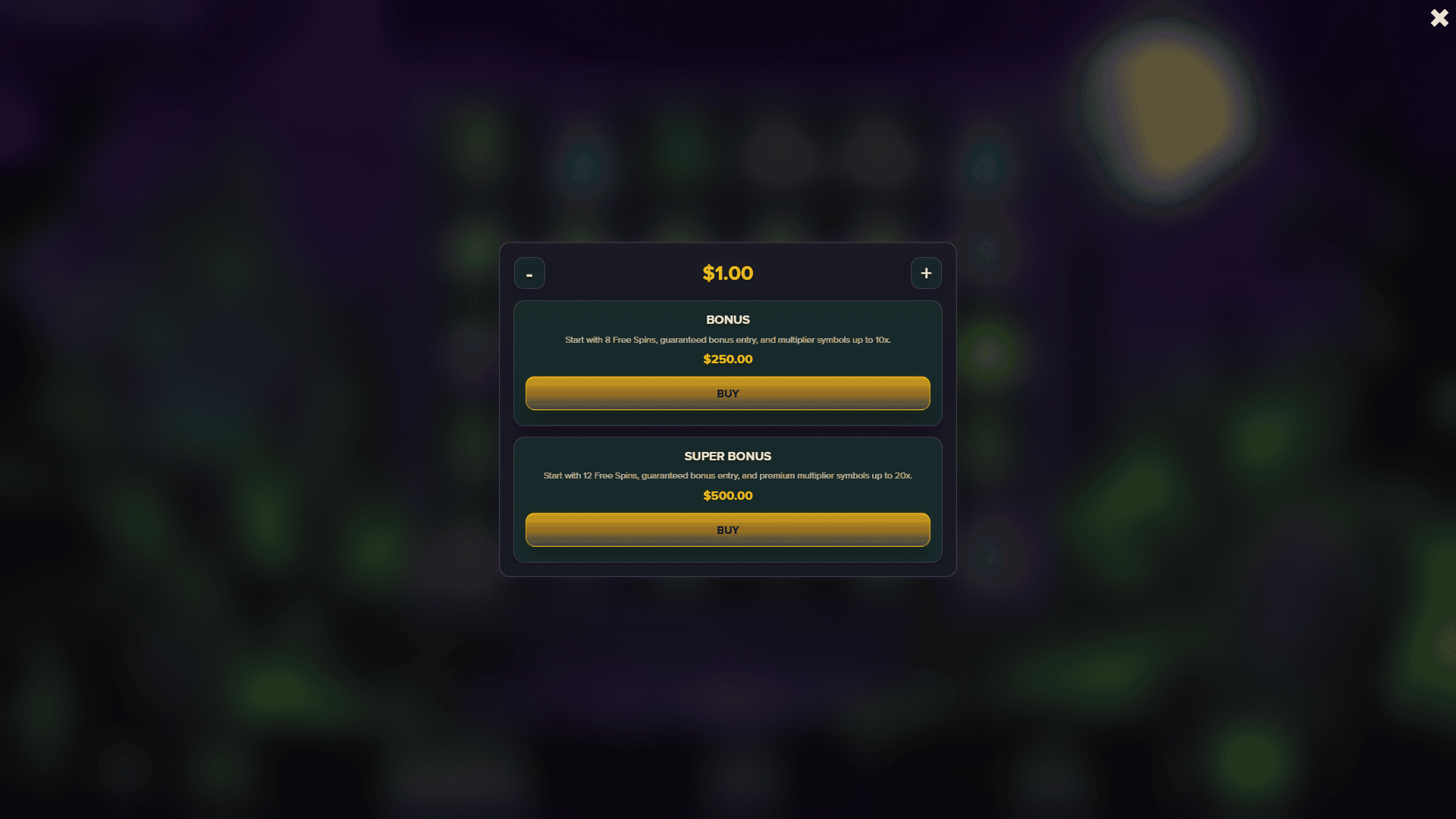 Zombie Bonkers bonus buy menu