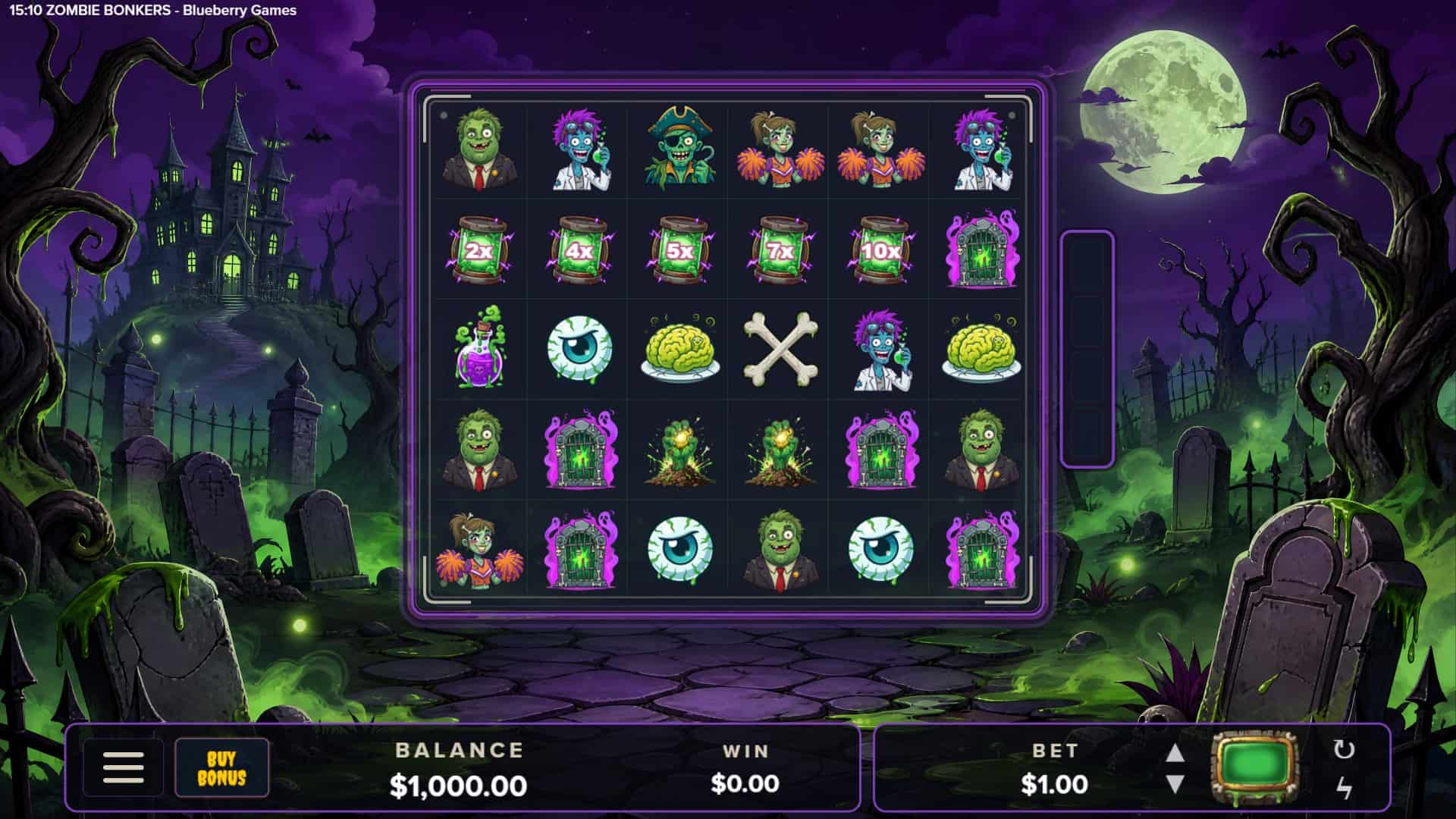 Zombie Bonkers slot gameplay reels