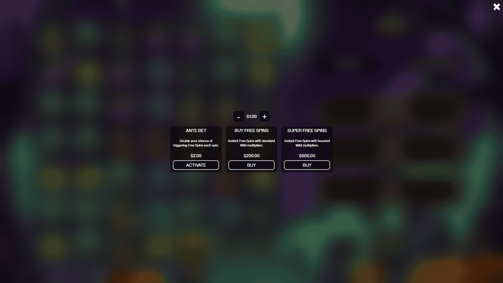 Zombie Rush bonus buy menu