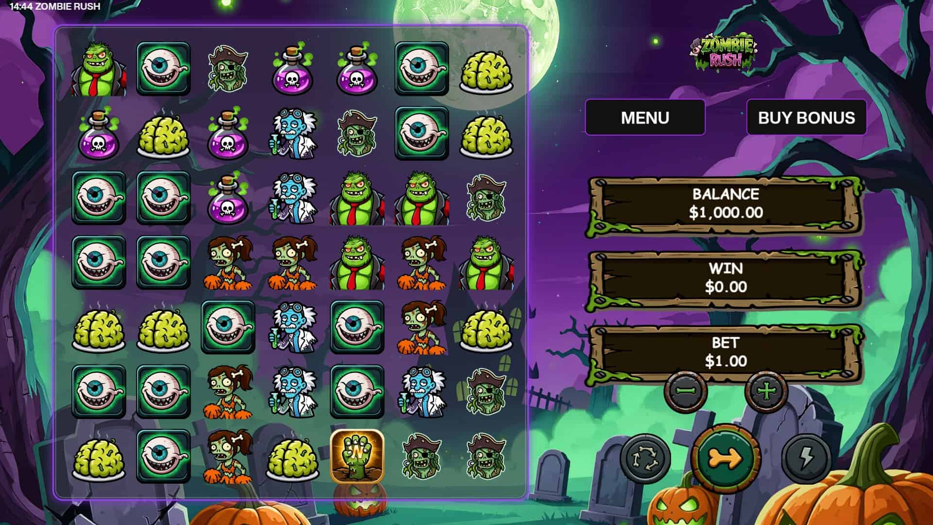 Zombie Rush slot gameplay reels