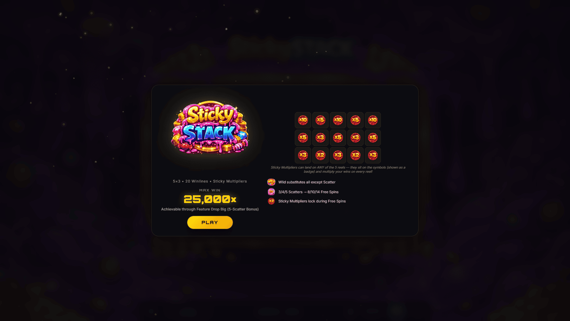 Sticky stack slot intro screen