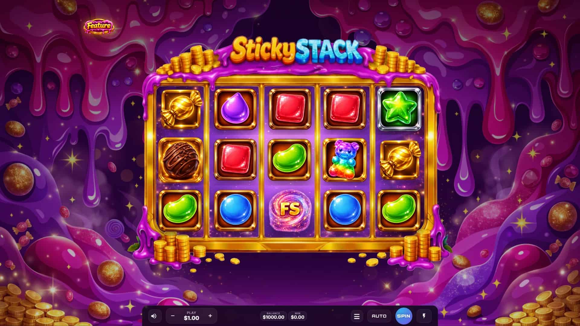 Sticky stack slot gameplay reels