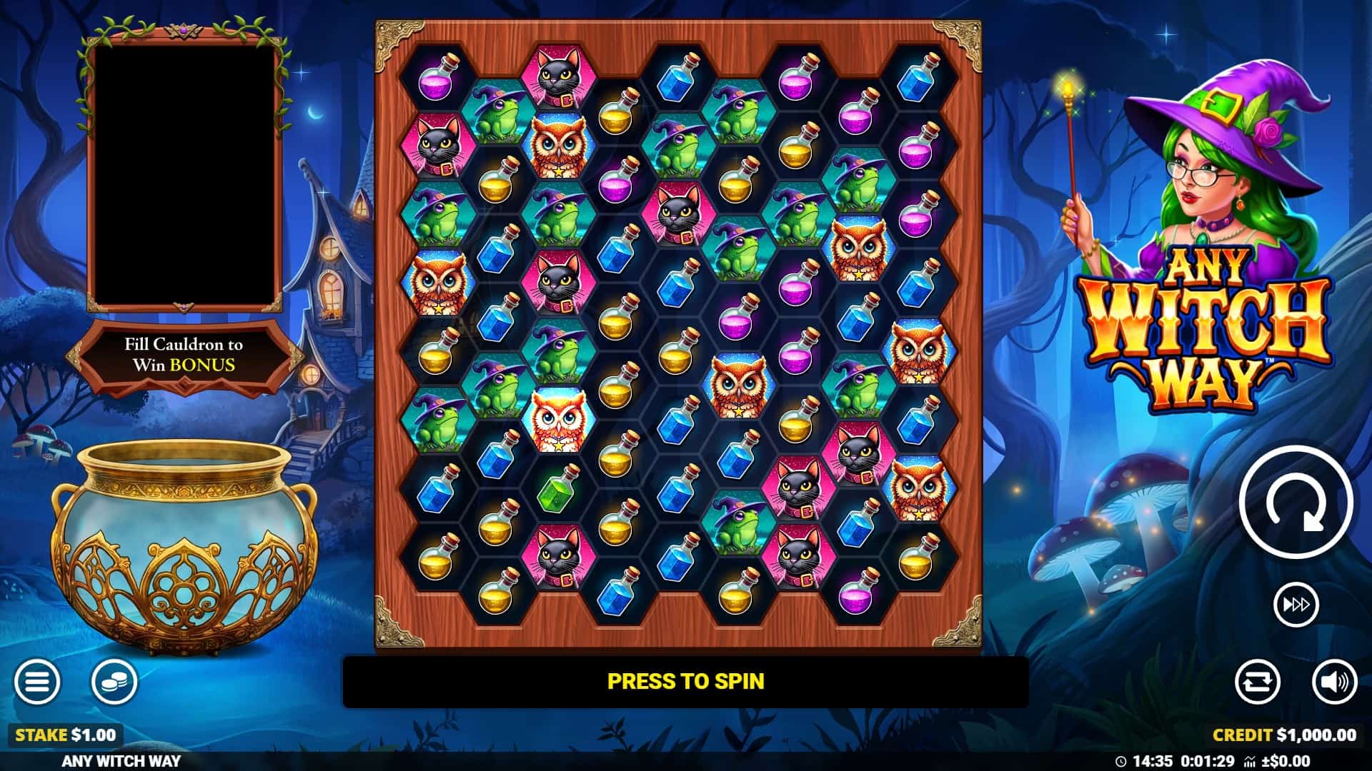 Any Witch Way slot gameplay reels
