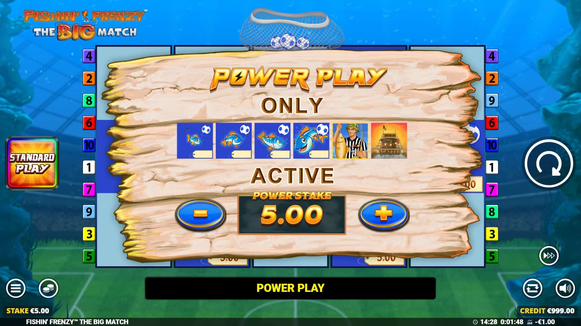 Fishin' Frenzy The Big Match bonus buy menu