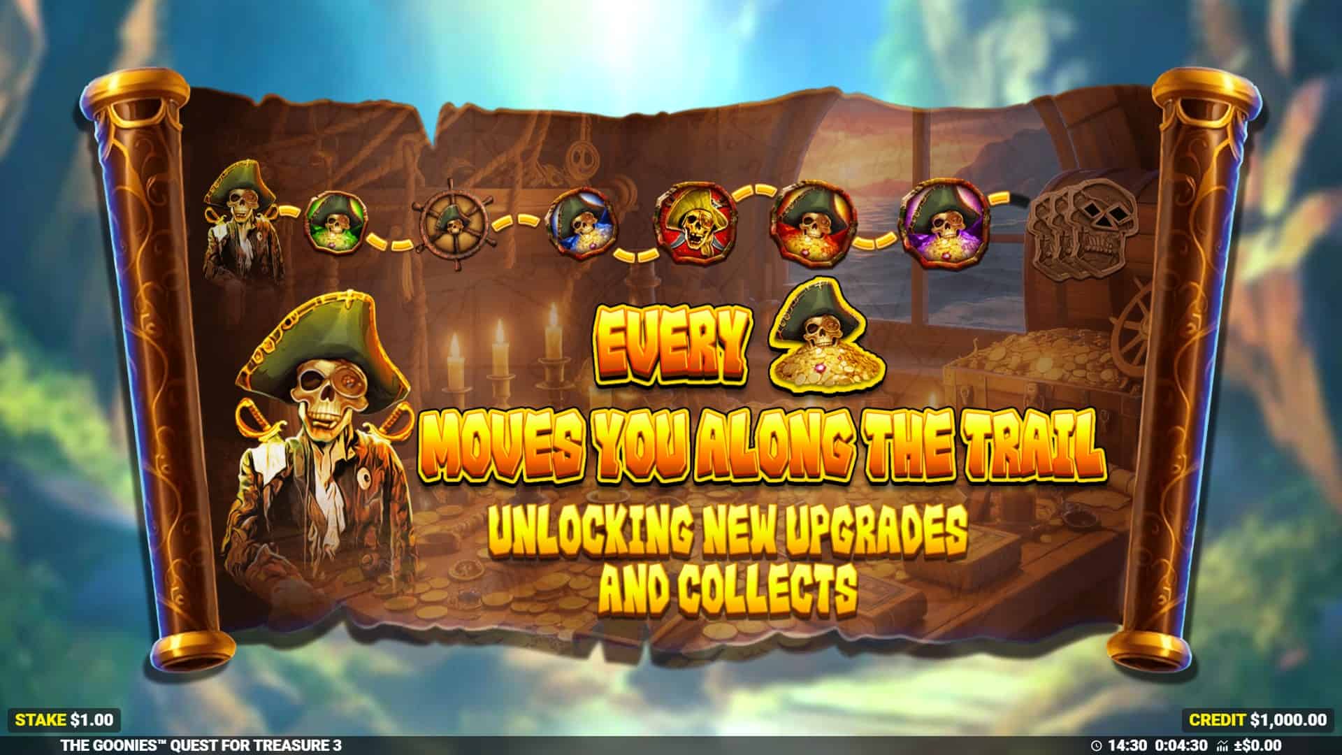 The Goonies Quest for Treasure 3 slot intro screen