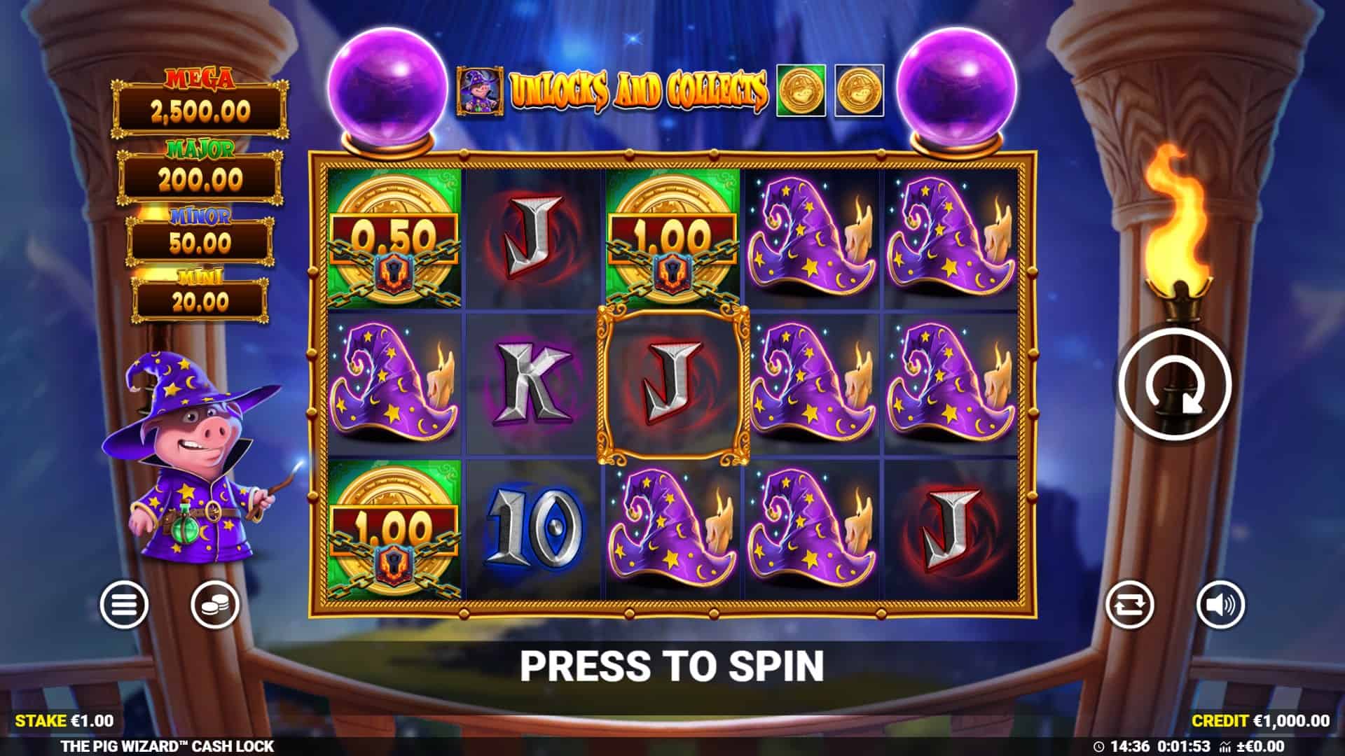 The Pig Wizard Cash Lock slot gameplay reels
