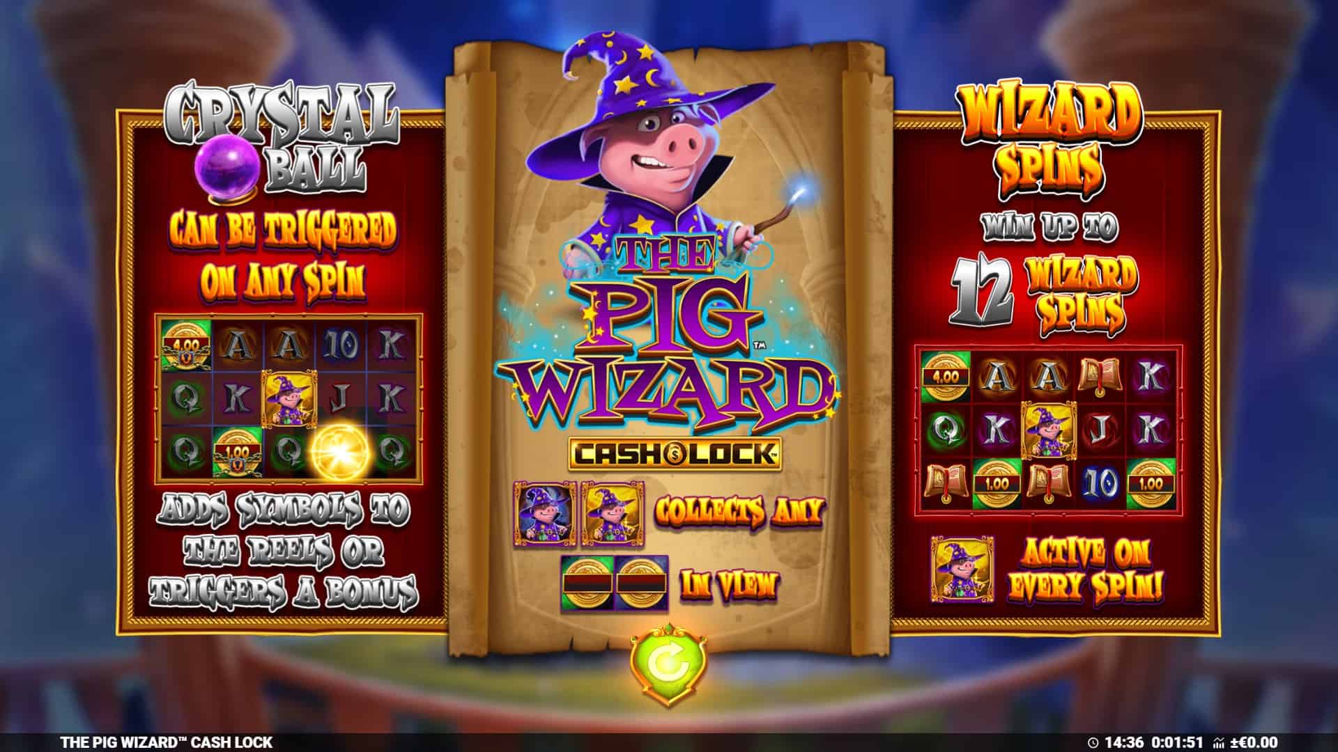 The Pig Wizard Cash Lock slot intro screen