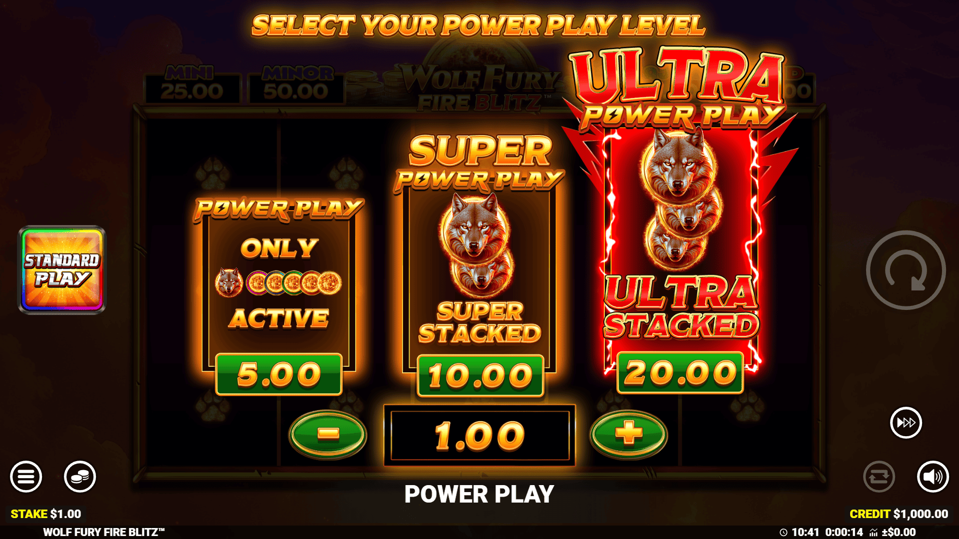 Wolf Fury Fire Blitz bonus buy menu
