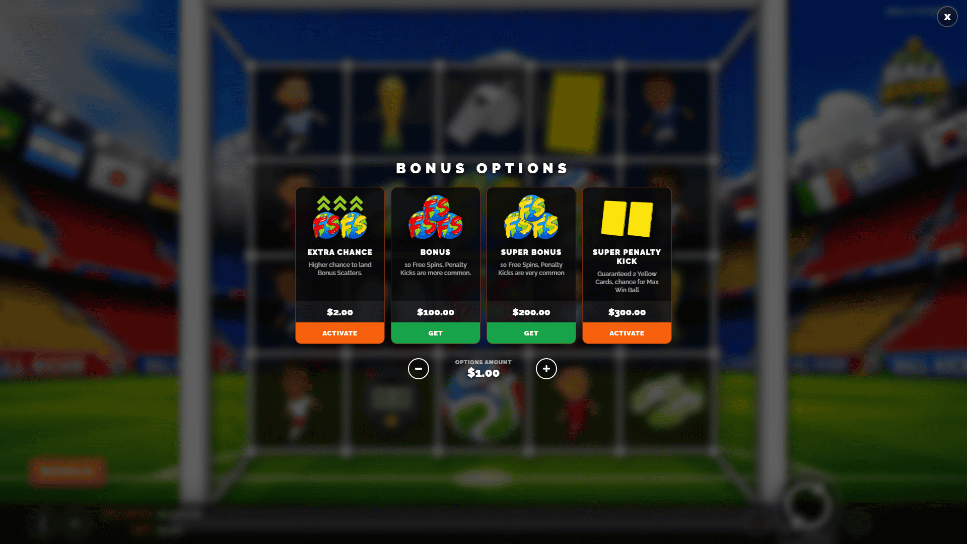 Ball Kicker bonus buy menu