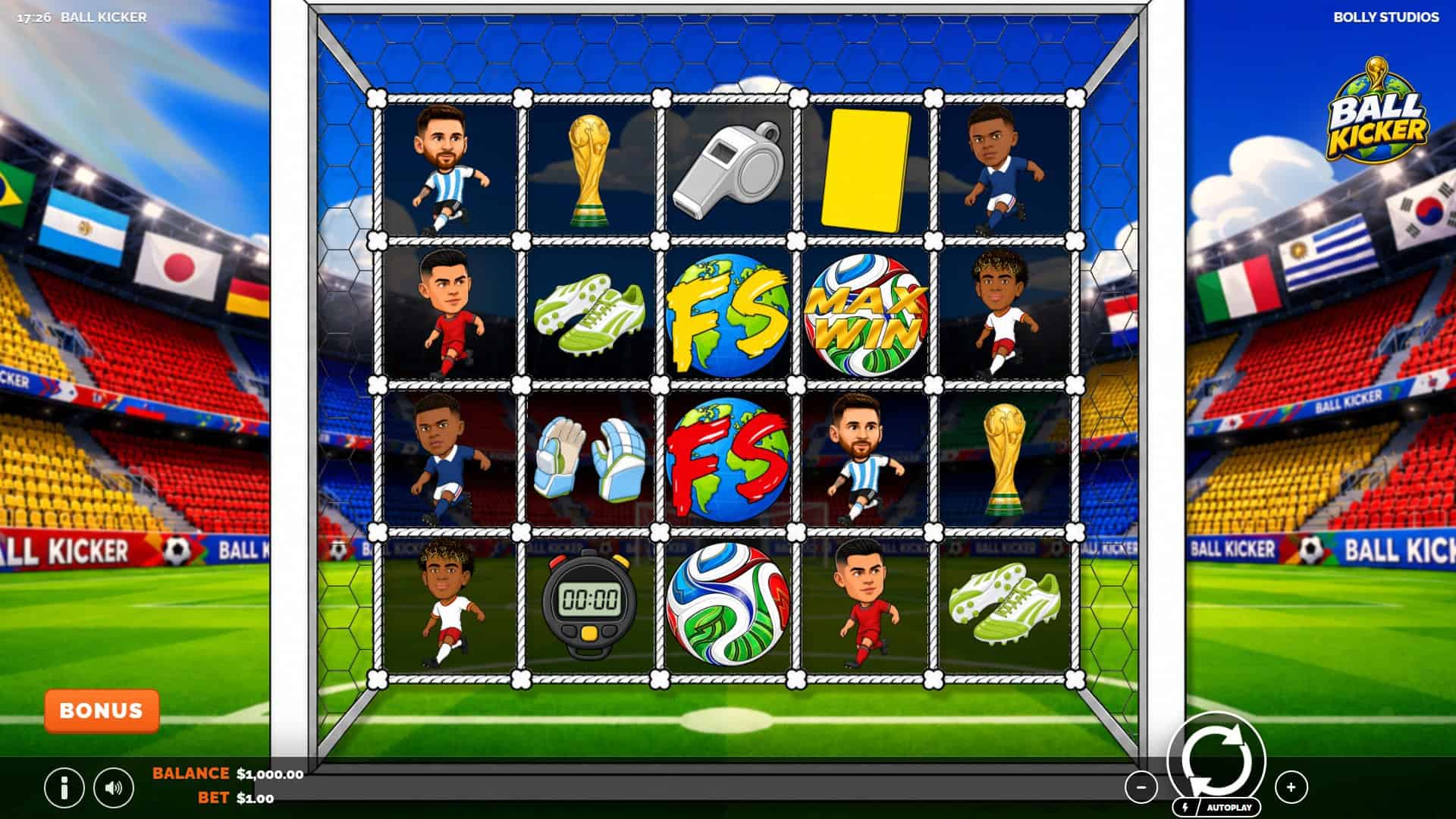 Ball Kicker slot gameplay reels