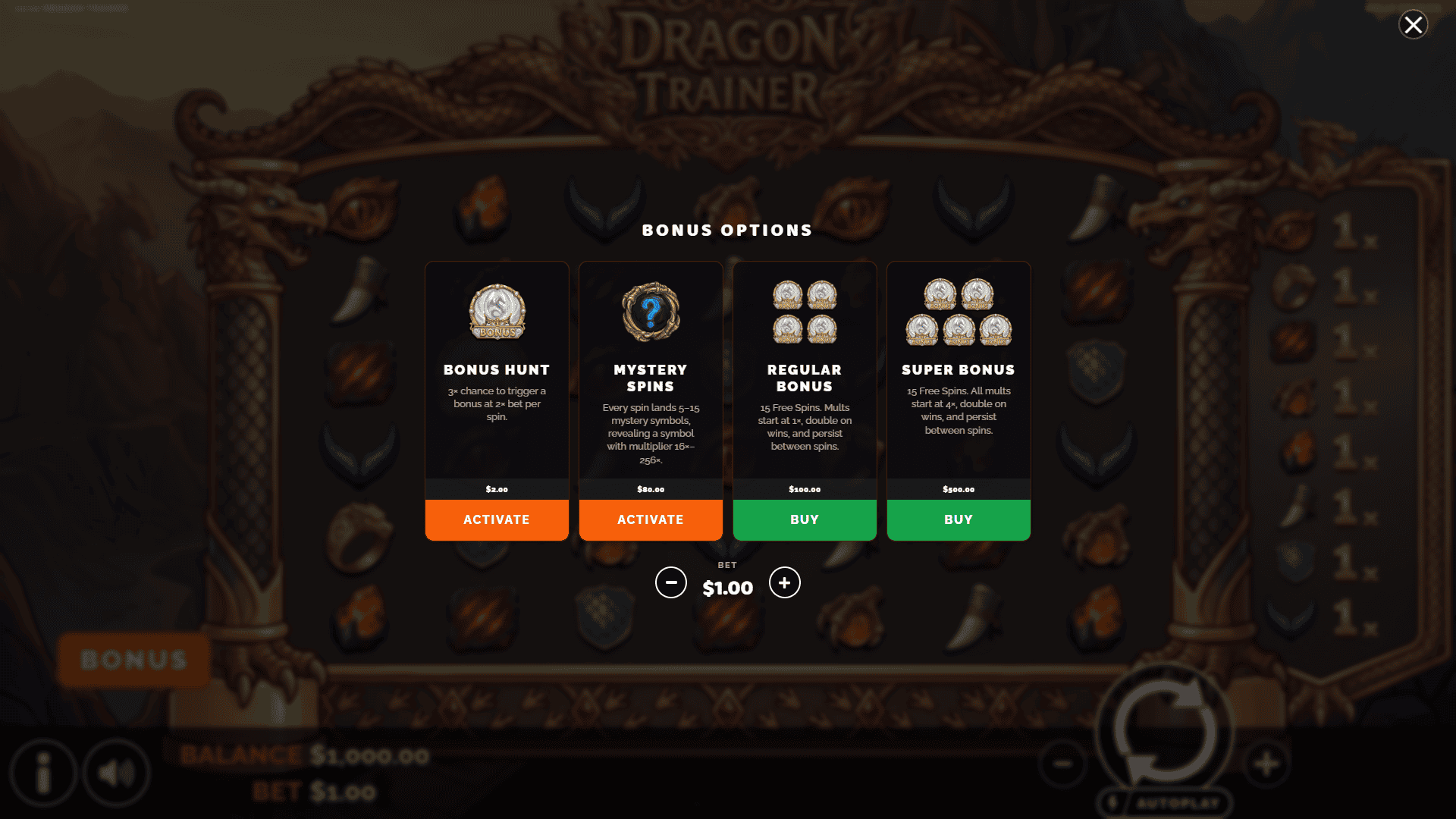 Dragon Trainer bonus buy menu
