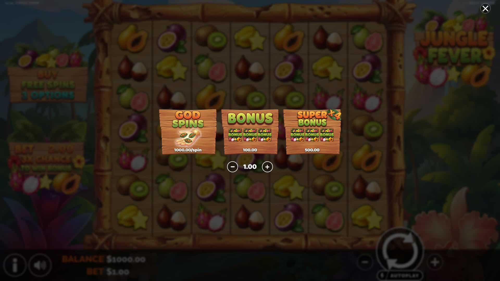 Jungle Fever bonus buy menu