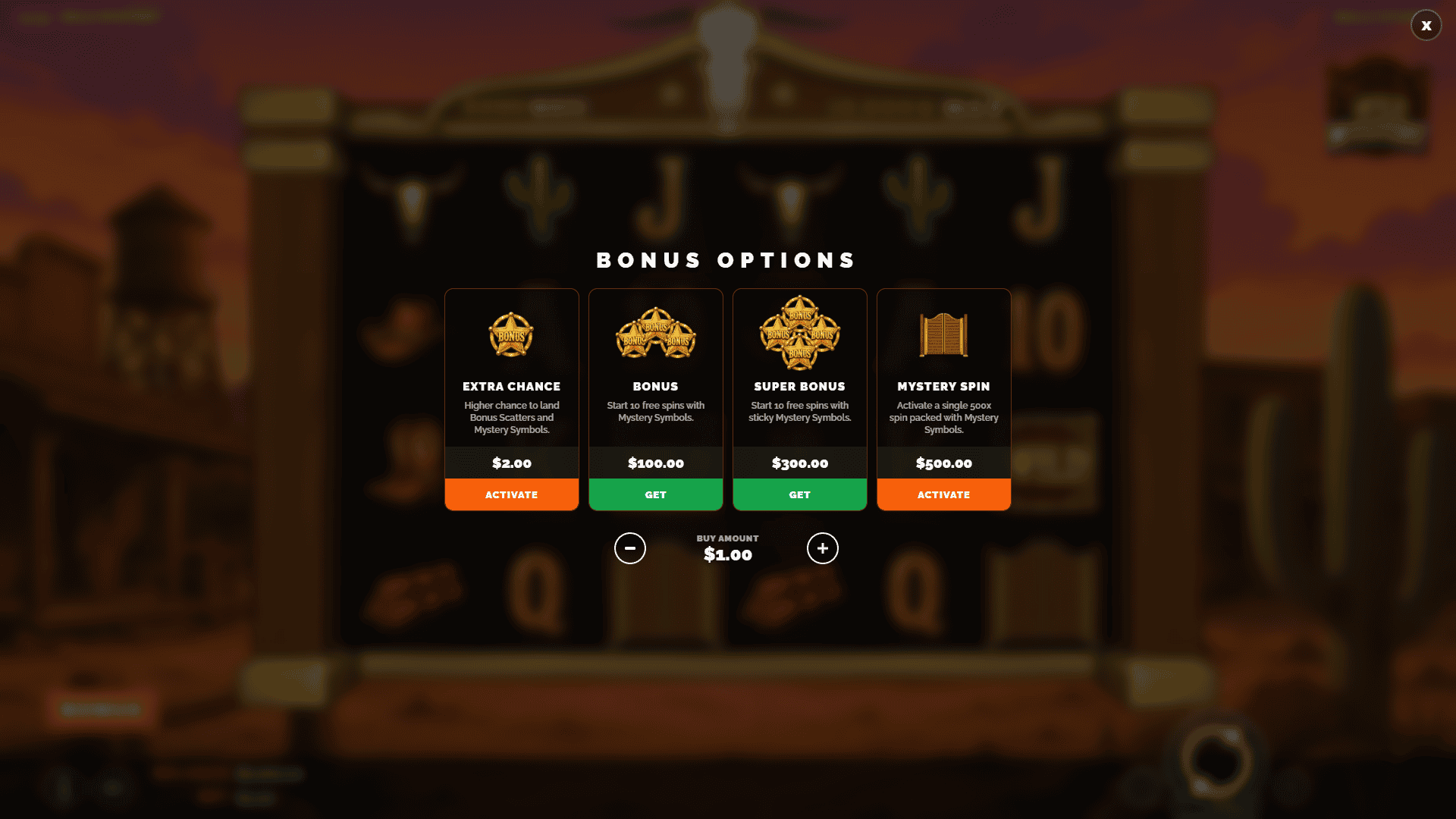 Wild Mystery bonus buy menu