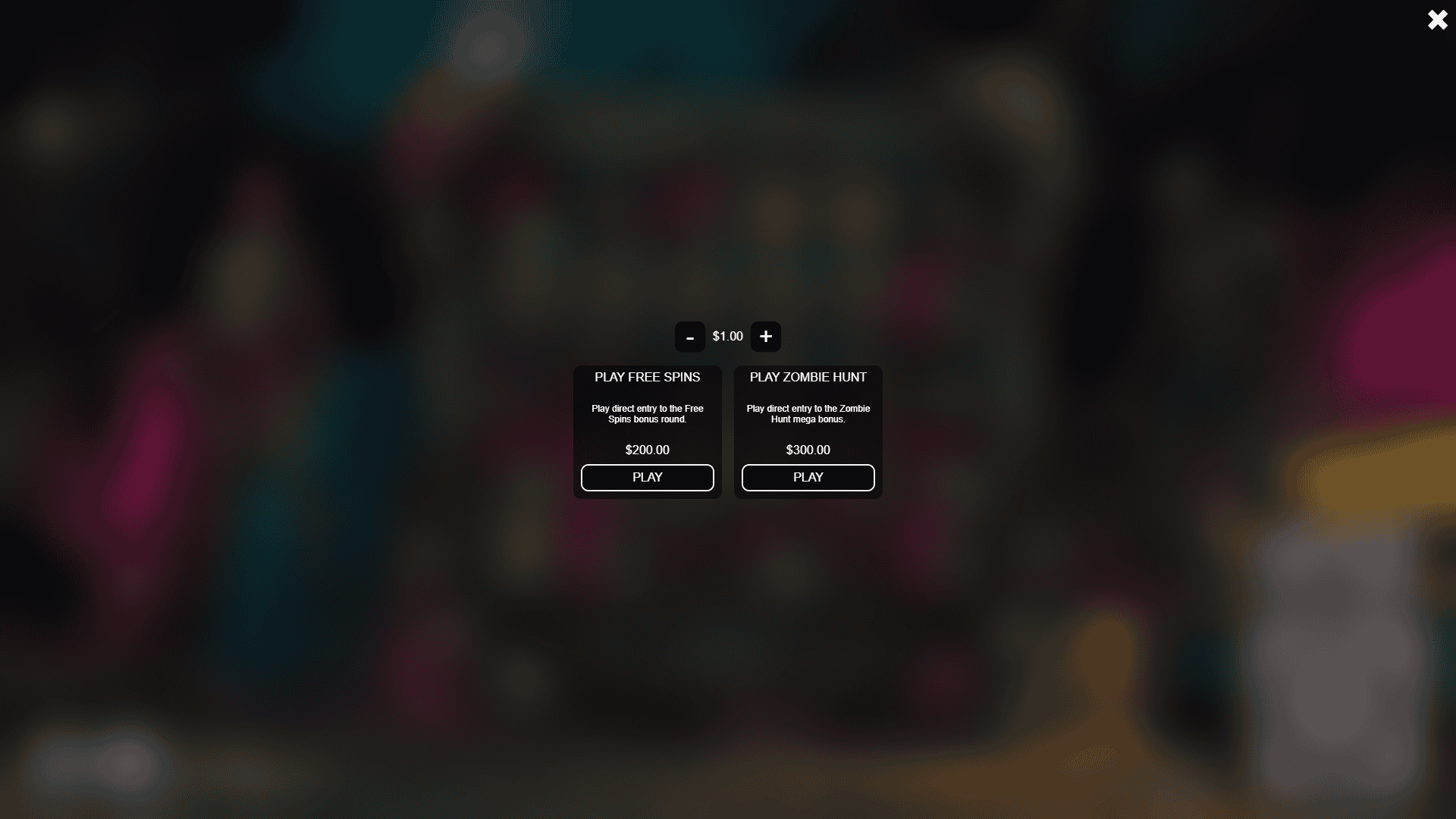 Girls Vs Zombies bonus buy menu