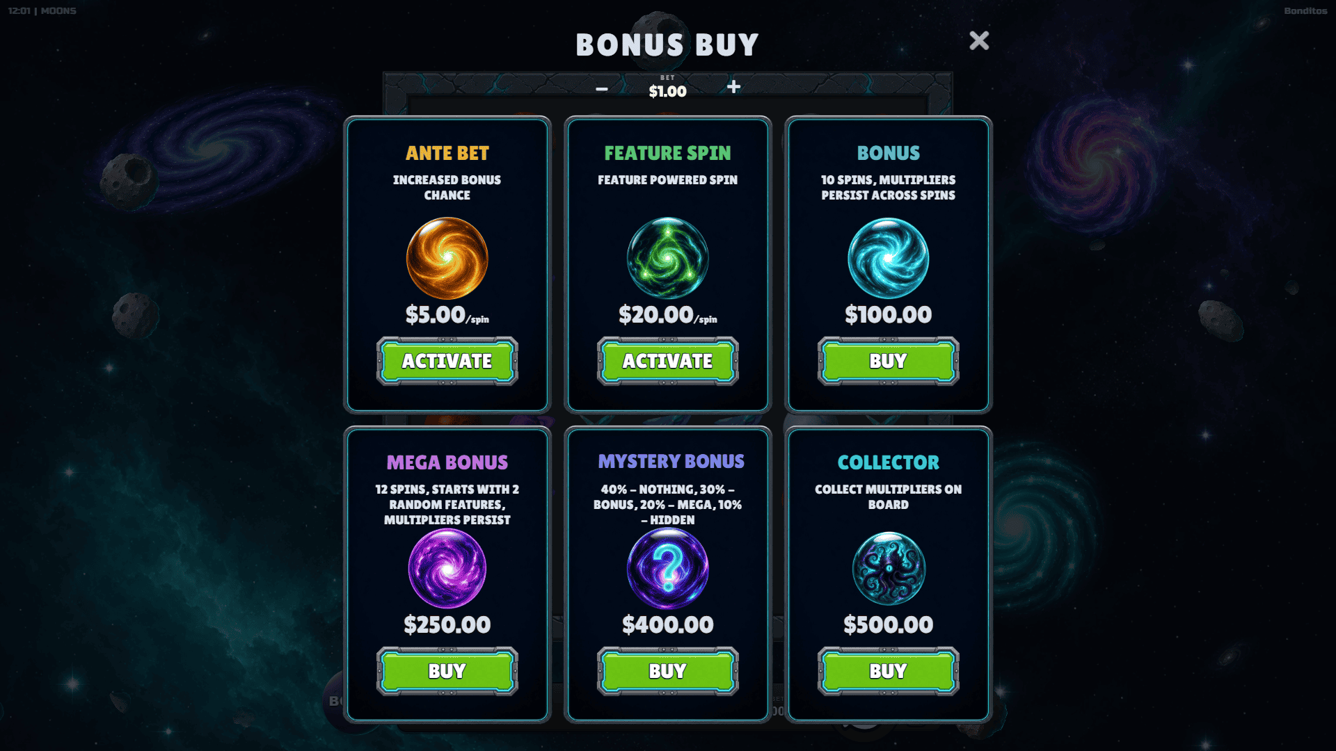 Moons bonus buy menu