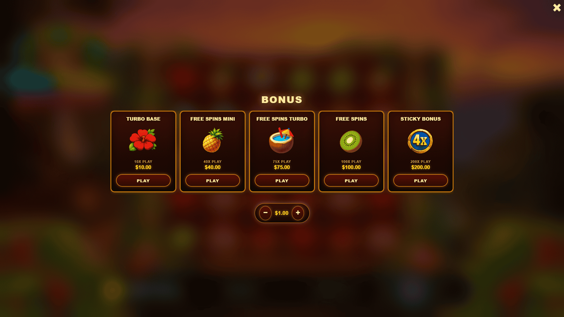 Tiki Time Extreme bonus buy menu