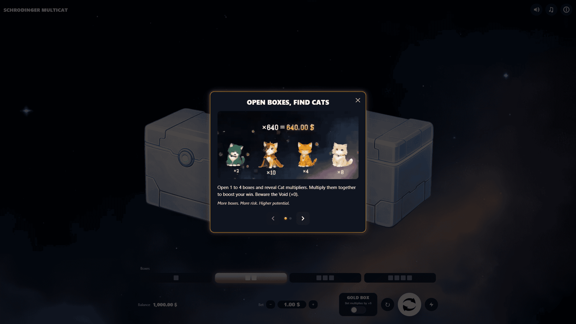 Schrodinger Multicat slot intro screen